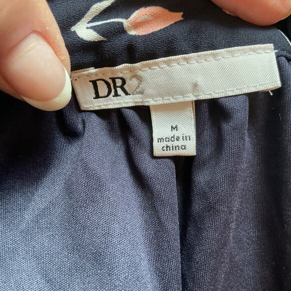 Dr2 Navy Floral Elastic/Draw String Waist 3/4 Sleeve Dress W/Pockets M - Picture 5 of 8